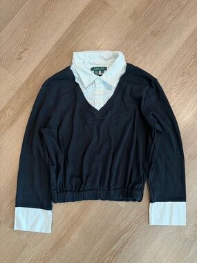 Ralph Lauren Navy Pullover with White Shirt Detail